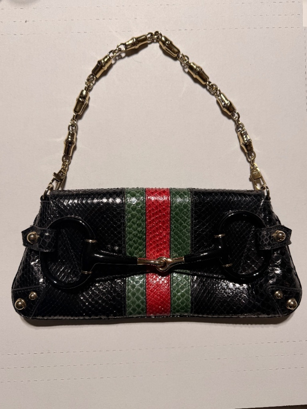 Gucci Python Horsebit Chain Clutch (Vintage)
